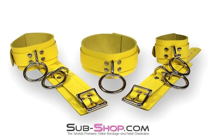 4775A      Playtime Bright Yellow Leather Bondage Collar