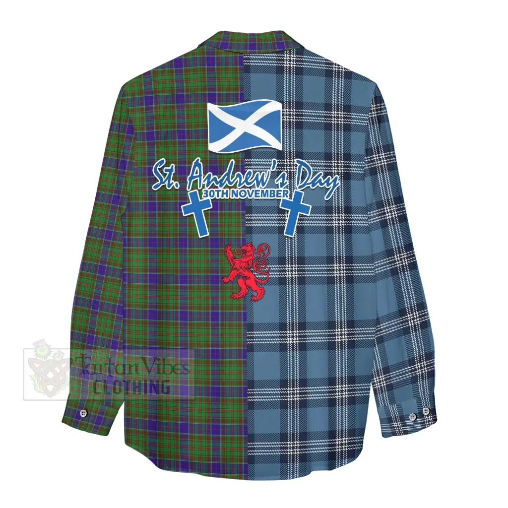 Adam Tartan Women's Casual Shirt Happy St. Andrew's Day Half Tartan Style