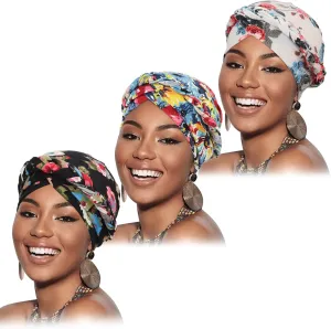African Women Turban Caps Pre-Tied Twisted Turbans Head Scarf for Women Hair Wraps Cover Beanie Cancer Chemo Headwear