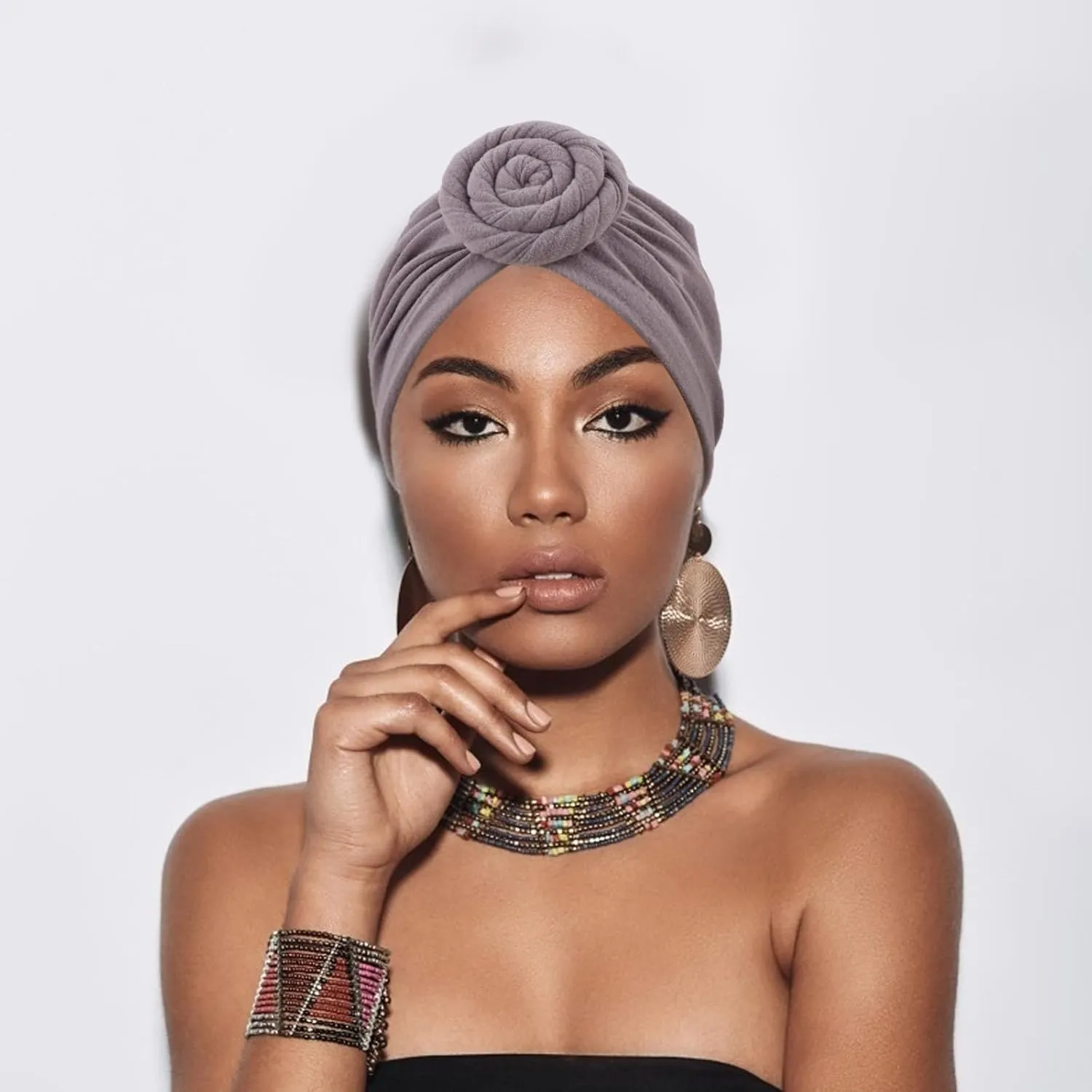 African Women Turban Caps Pre-Tied Twisted Turbans Head Scarf for Women Hair Wraps Cover Beanie Cancer Chemo Headwear