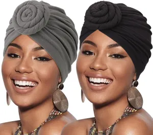 African Women Turban Caps Pre-Tied Twisted Turbans Head Scarf for Women Hair Wraps Cover Beanie Cancer Chemo Headwear