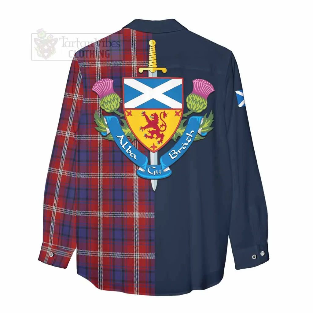 Ainslie Tartan Women's Casual Shirt Alba with Scottish Lion Royal Arm Half Style