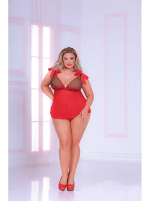 Bed of Roses Babydoll Set STM-11037X-Red-3X/4X