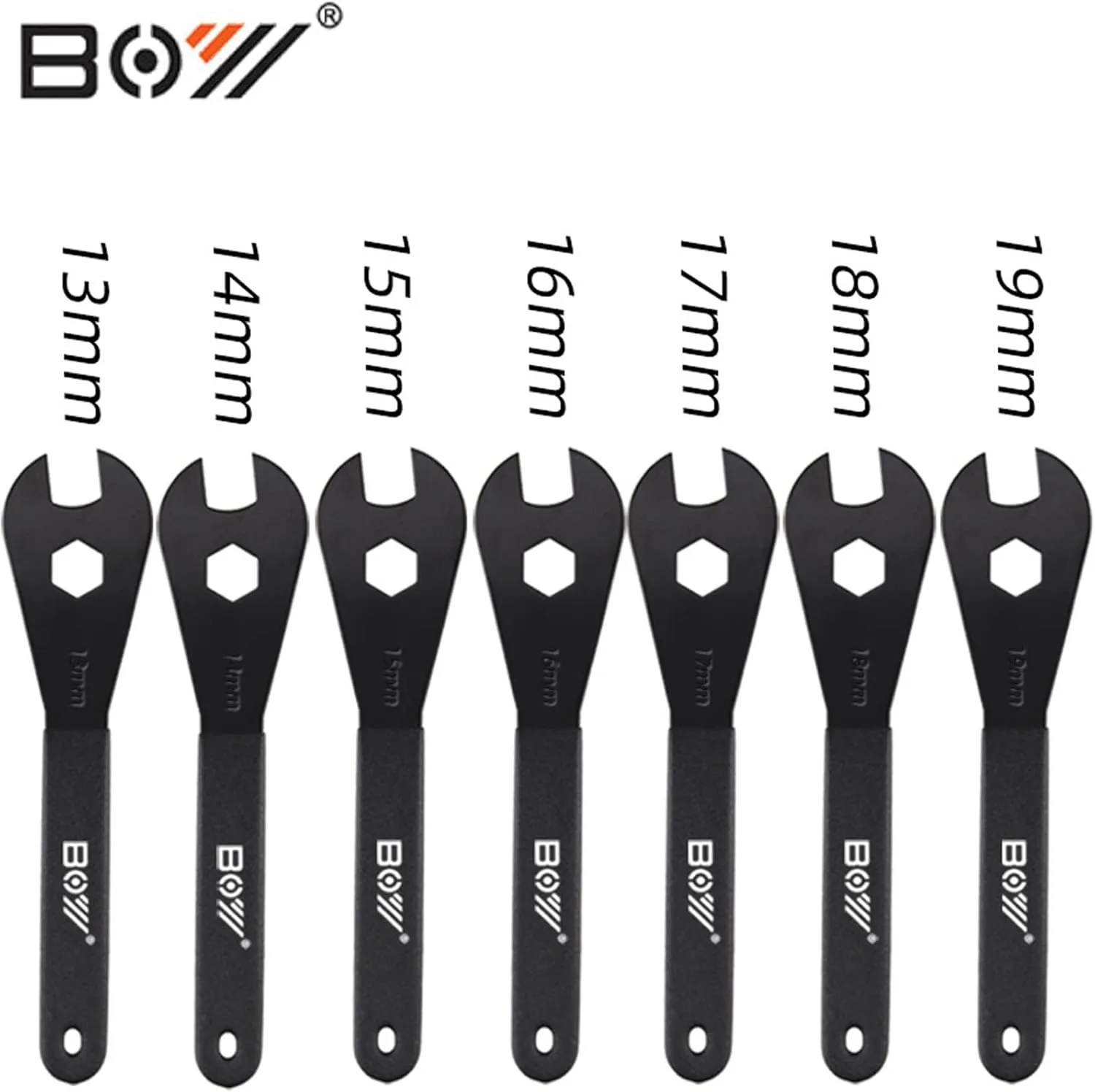 Bike Cone Wrench Set Tool (13, 14, 15, 16, 17, 18, 19mm) Bicycle Wheel Hub Axle Nut Install Remover Cycling Spanner