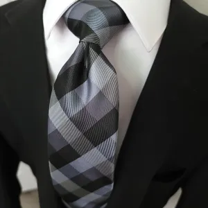 Black Gray Plaid Silk Tie