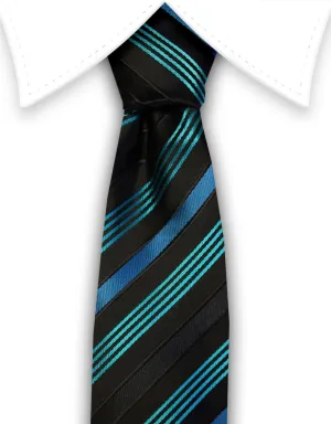 Black, Turquoise & Teal Striped Skinny Tie
