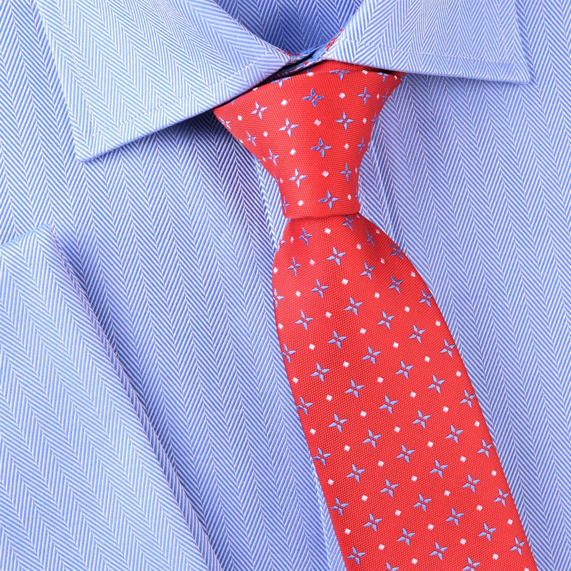 Blue Diamond Ninja Star White Studs Red Modern Woven Tie 3"