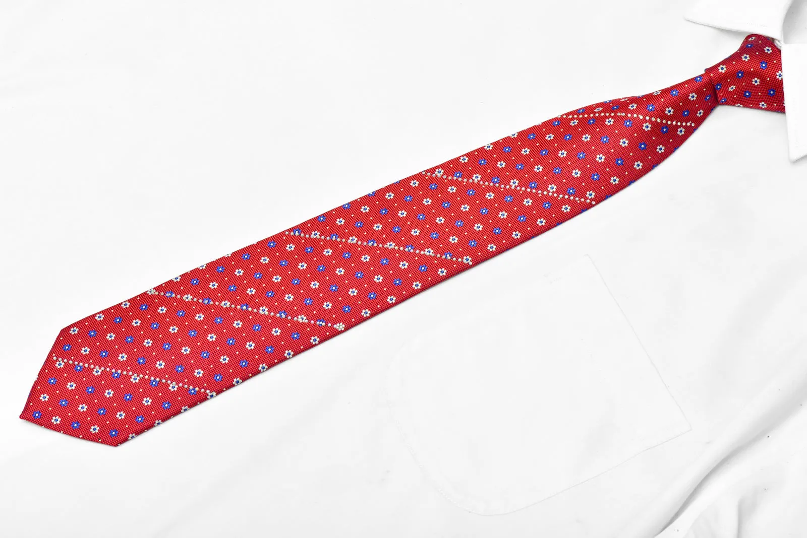 Blue Silver Floral On Burgundy Rhinestone Tie