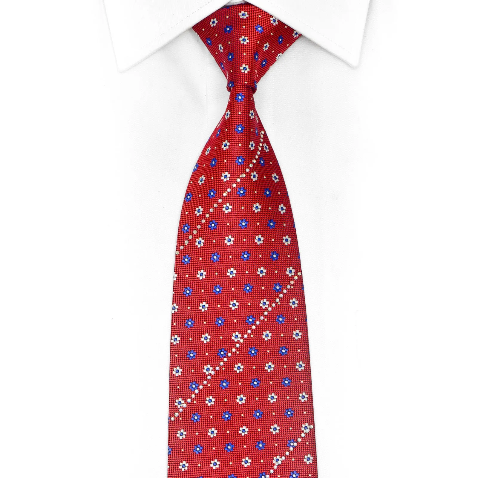 Blue Silver Floral On Burgundy Rhinestone Tie