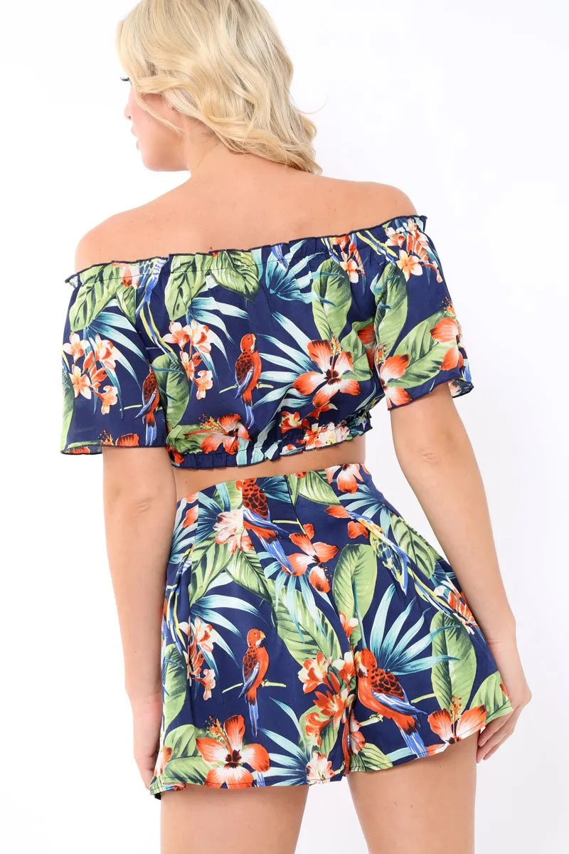 Blue Tropical Print Top- Florence