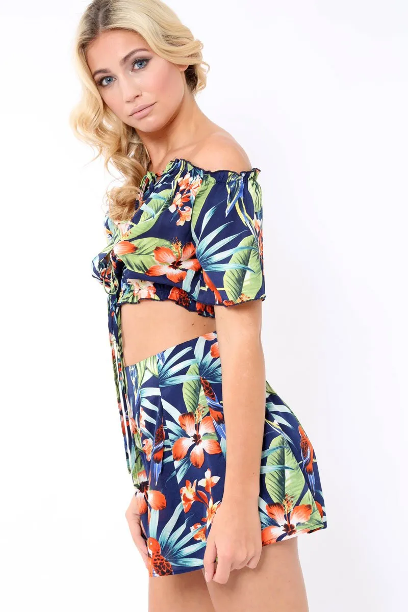 Blue Tropical Print Top- Florence