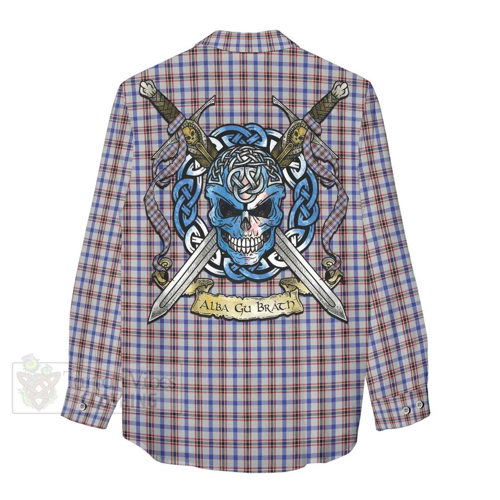 Boswell Tartan Women's Casual Shirt with Family Crest Celtic Skull Style