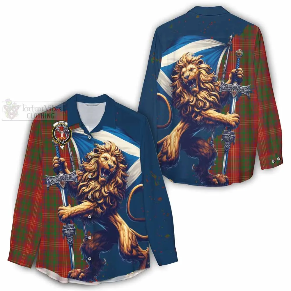 Burns Tartan Family Crest Women's Casual Shirt with Scottish Majestic Lion