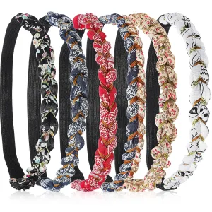 Chuangdi 6 Pieces Braided Floral Headbands Adjustable Braid Flower Hairband Elastic Stretch Fabric Braided Head Bands Hair Accessory for Girls Women Hair Styling