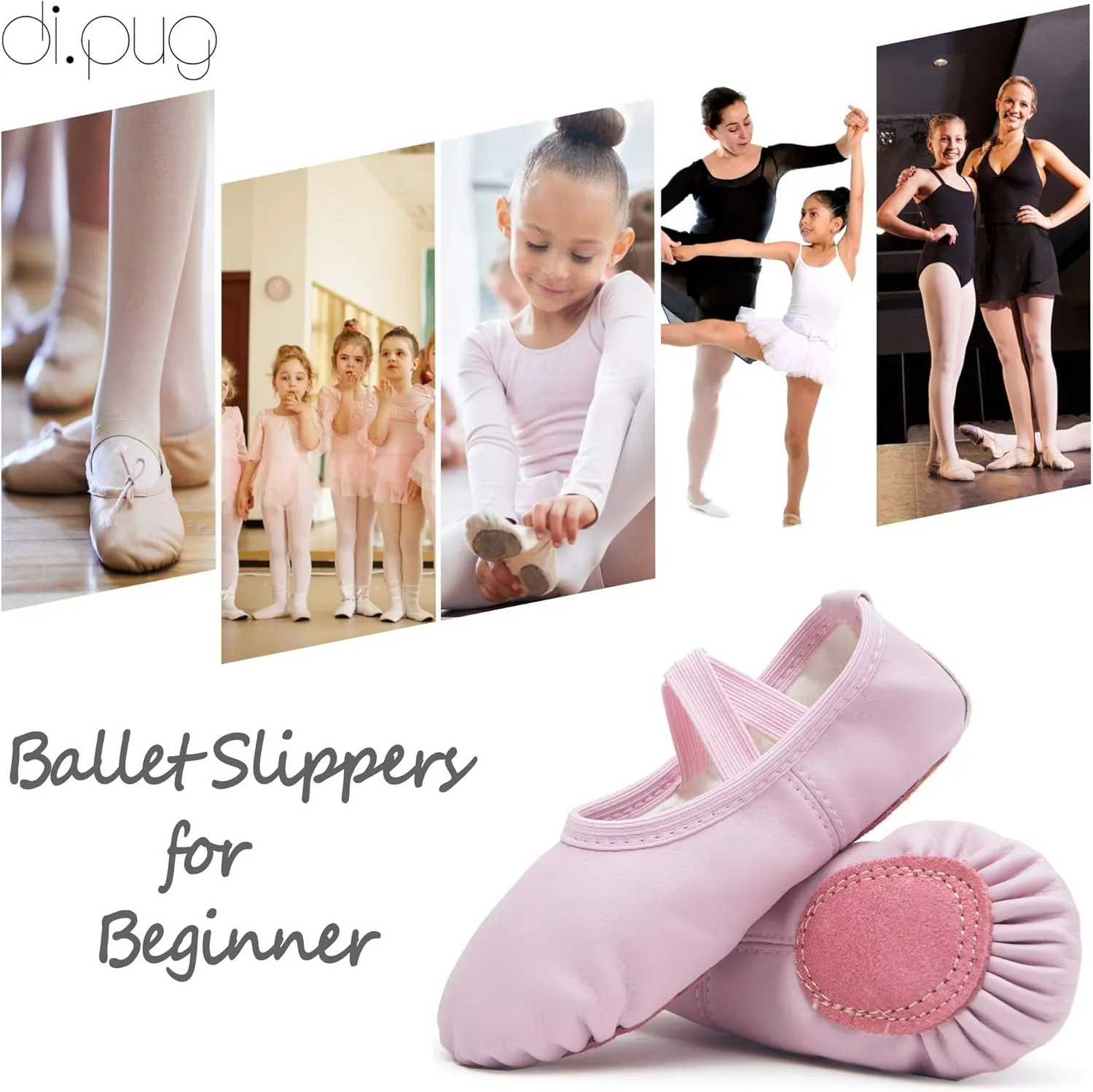 DIPUG Ballet Shoes for Girls Toddler Dance Slipper PU Leather Kids Ballerina Shoe