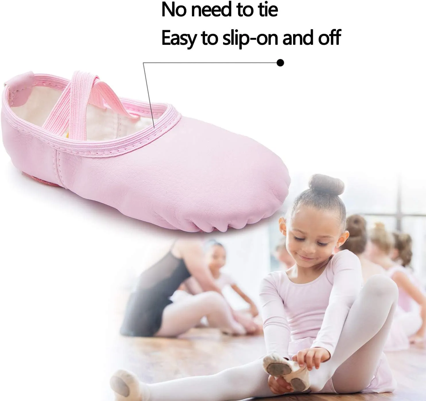 DIPUG Ballet Shoes for Girls Toddler Dance Slipper PU Leather Kids Ballerina Shoe