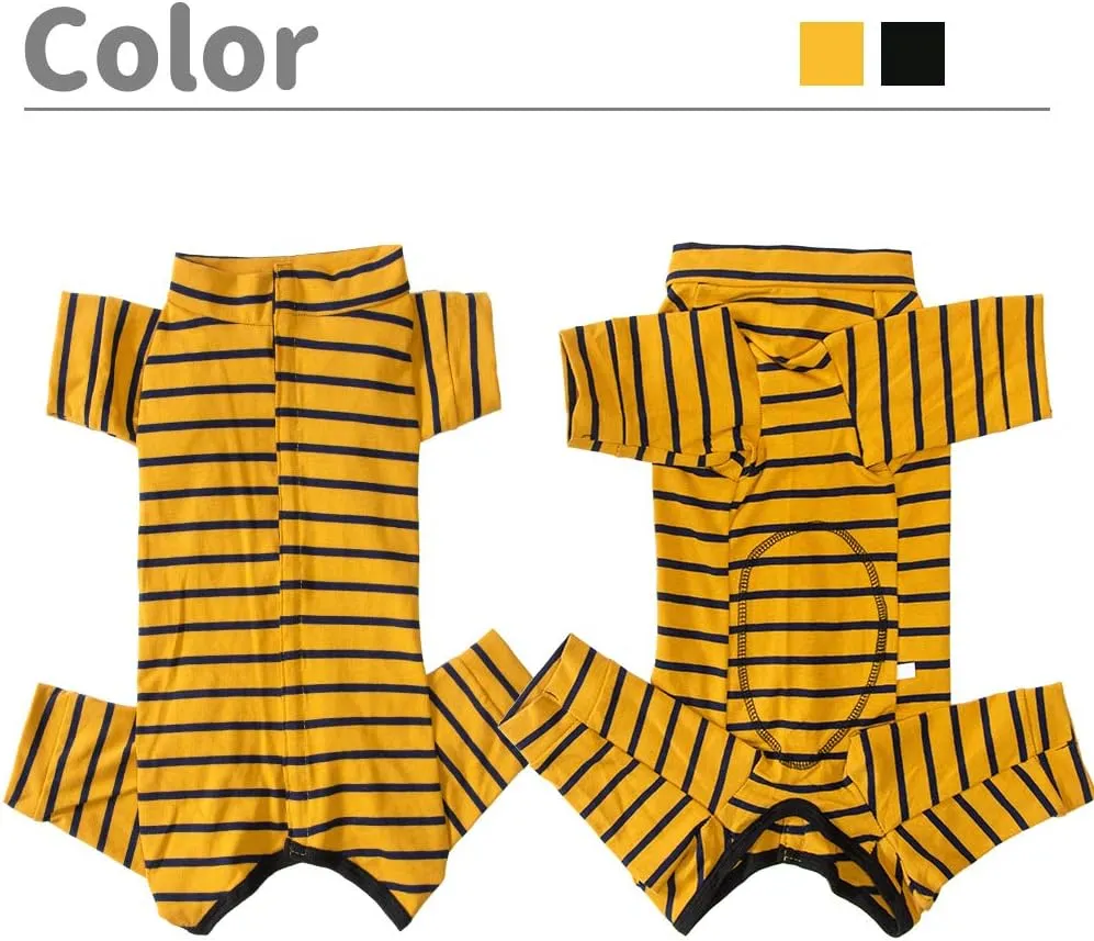 Dogs Recovery Suit Post Surgery Shirt for Puppy, Full Coverage Dog's Bodysuit Wound Protective Surgical Clothes for Small and Medium Pets (Yellow Black Stripe-XXS)