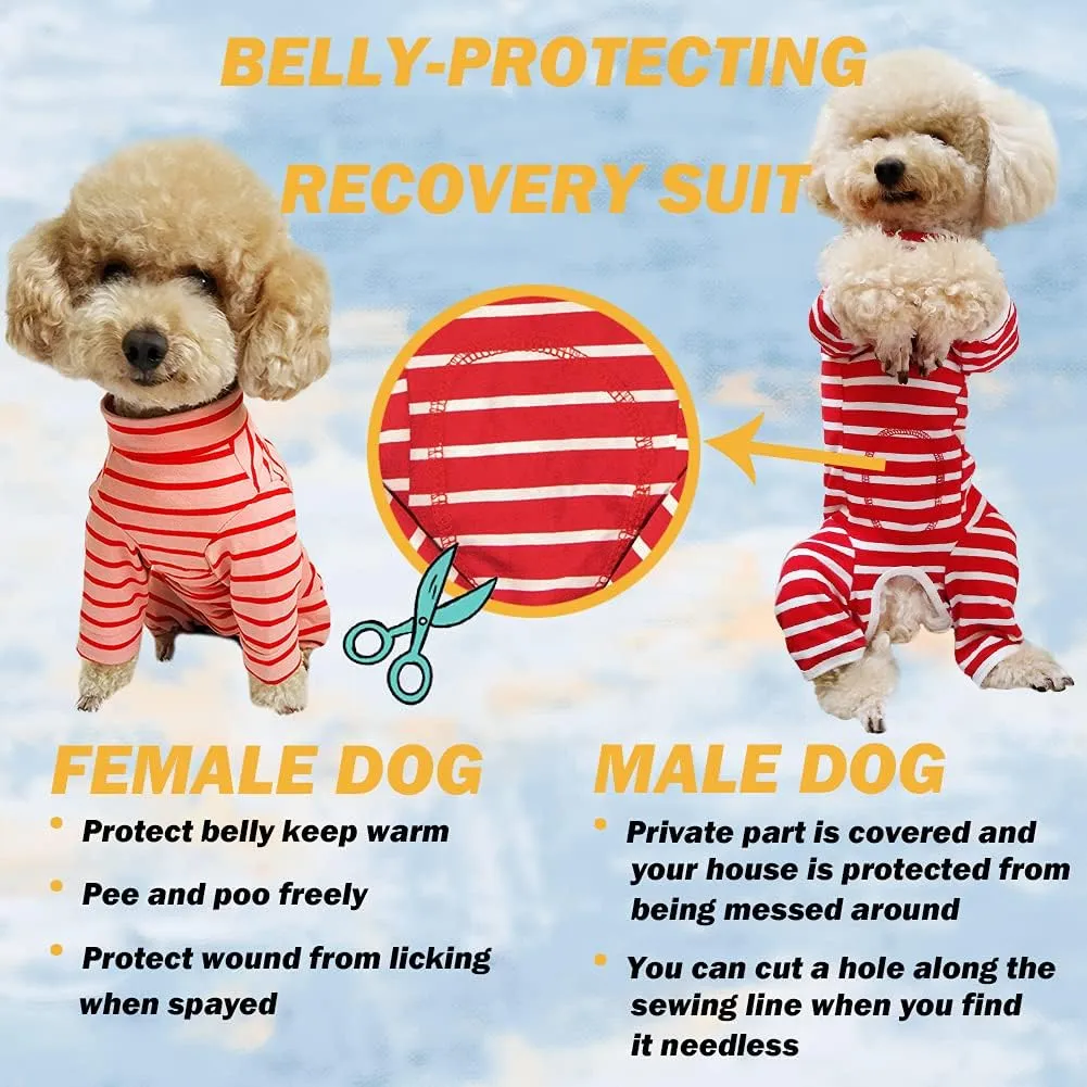 Dogs Recovery Suit Post Surgery Shirt for Puppy, Full Coverage Dog's Bodysuit Wound Protective Surgical Clothes for Small and Medium Pets (Yellow Black Stripe-XXS)
