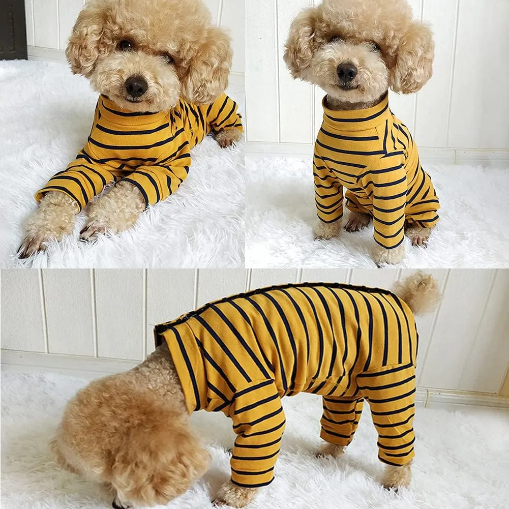 Dogs Recovery Suit Post Surgery Shirt for Puppy, Full Coverage Dog's Bodysuit Wound Protective Surgical Clothes for Small and Medium Pets (Yellow Black Stripe-XXS)