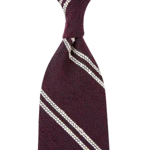 Double Bar Shantung Grenadine Tie - Burgundy - Hand-Rolled