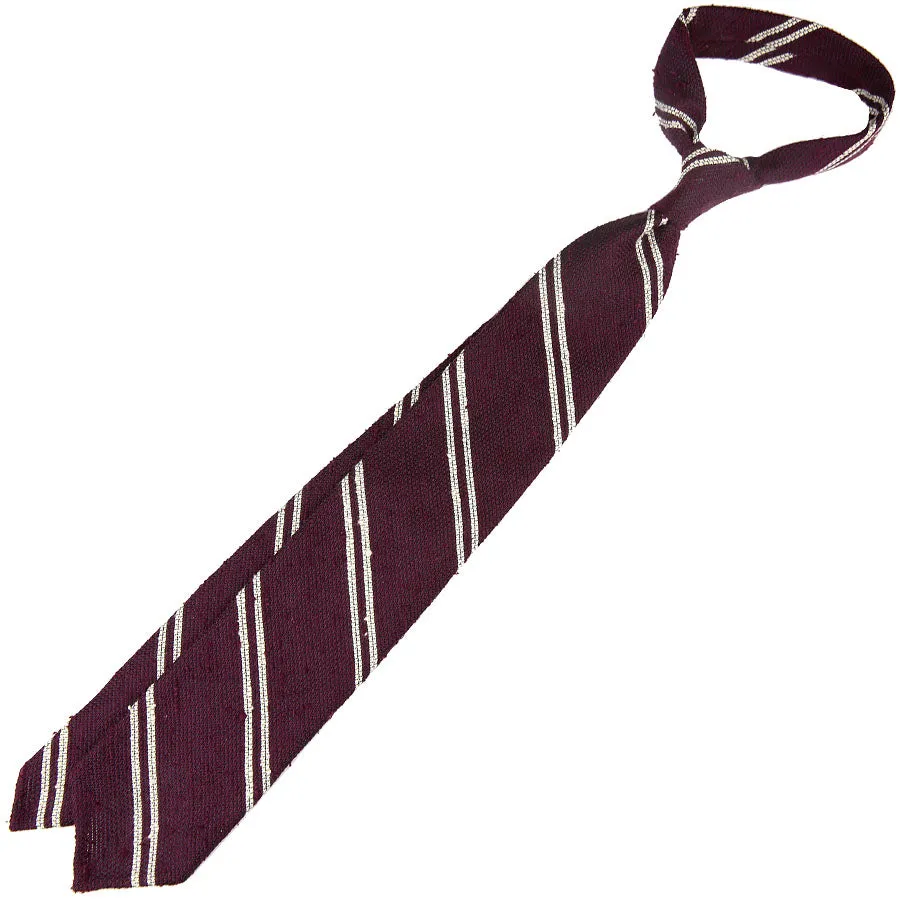 Double Bar Shantung Grenadine Tie - Burgundy - Hand-Rolled