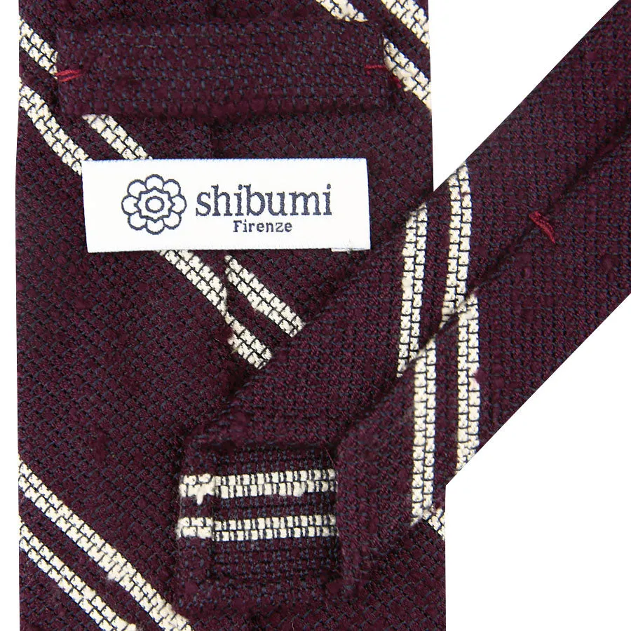 Double Bar Shantung Grenadine Tie - Burgundy - Hand-Rolled