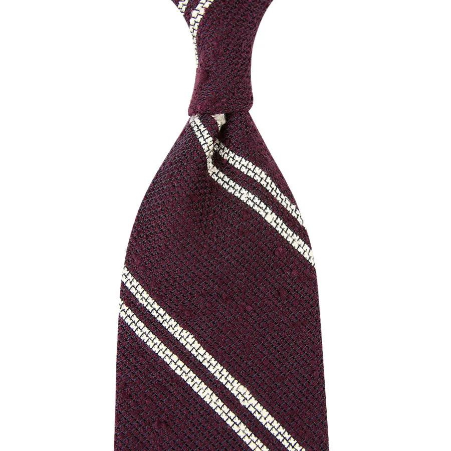 Double Bar Shantung Grenadine Tie - Burgundy - Hand-Rolled