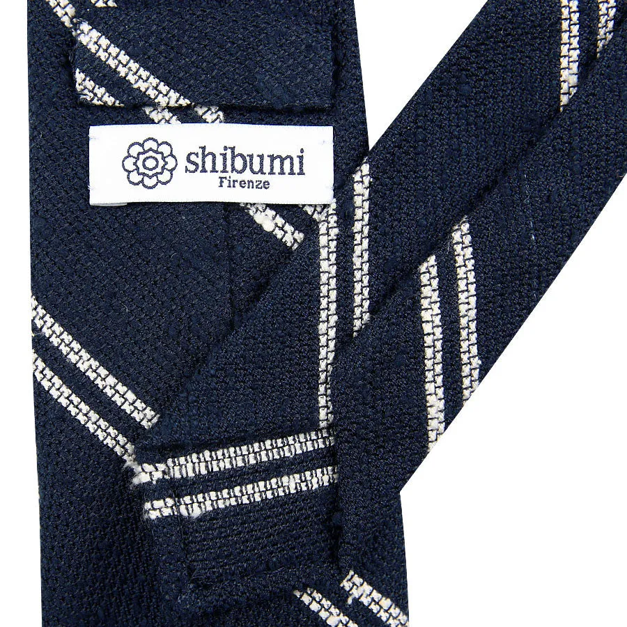 Double Bar Shantung Grenadine Tie - Navy - Hand-Rolled