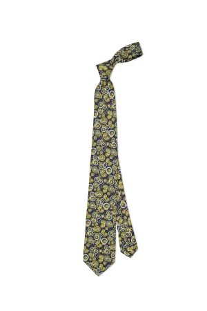 Drake's Navy with Yellow Bike Print Silk Tie