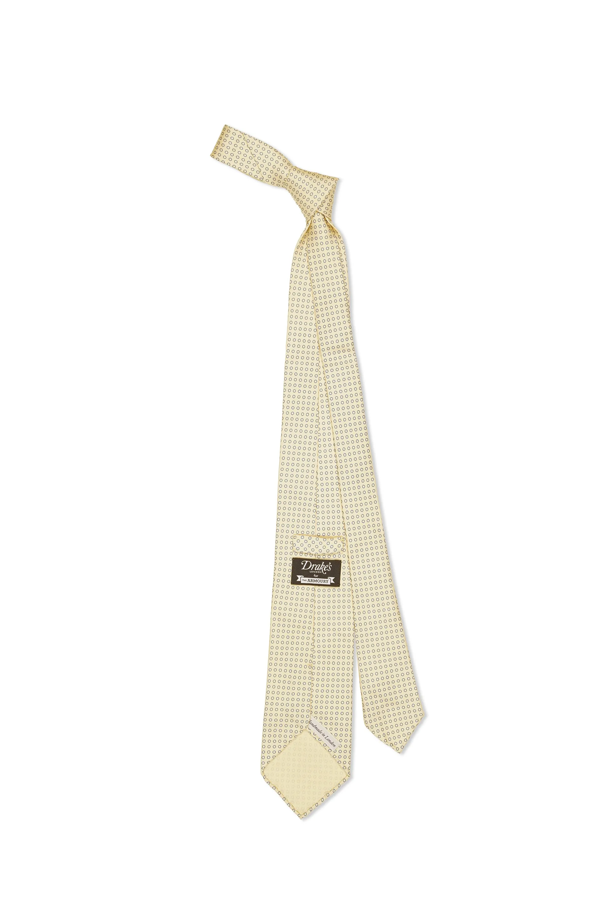 Drake's Yellow with Blue Circle Printed Silk Foulard Tie