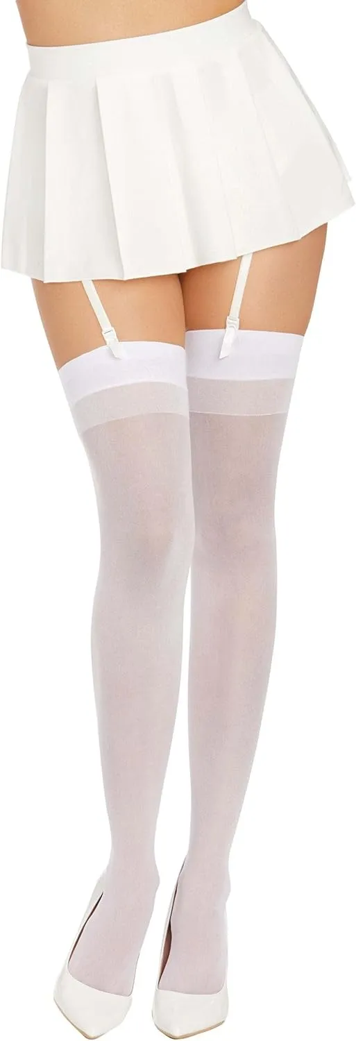 Dreamgirl Womens Sheer Thigh High Pantyhose Hosiery Nylons Stockings with Comfort Lace Top Anti-Slip Silicone Elastic Band