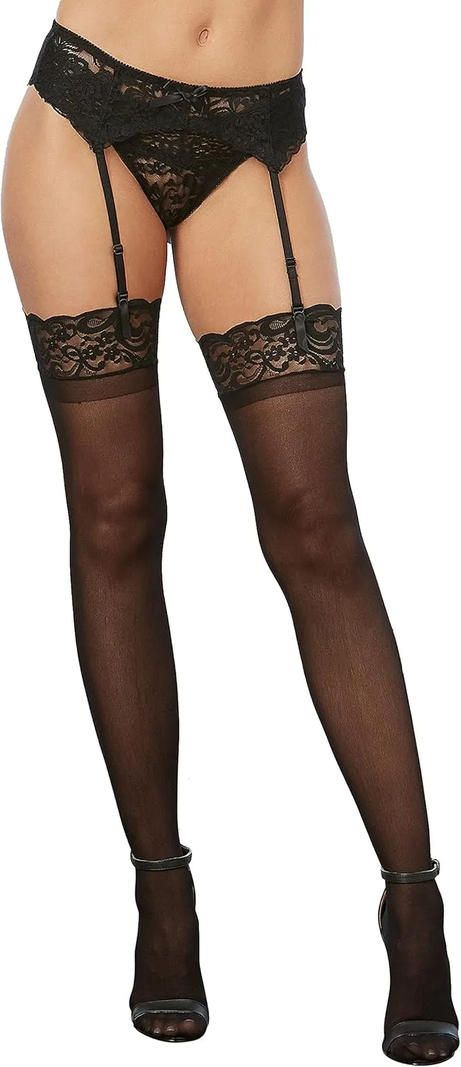 Dreamgirl Womens Sheer Thigh High Pantyhose Hosiery Nylons Stockings with Comfort Lace Top Anti-Slip Silicone Elastic Band