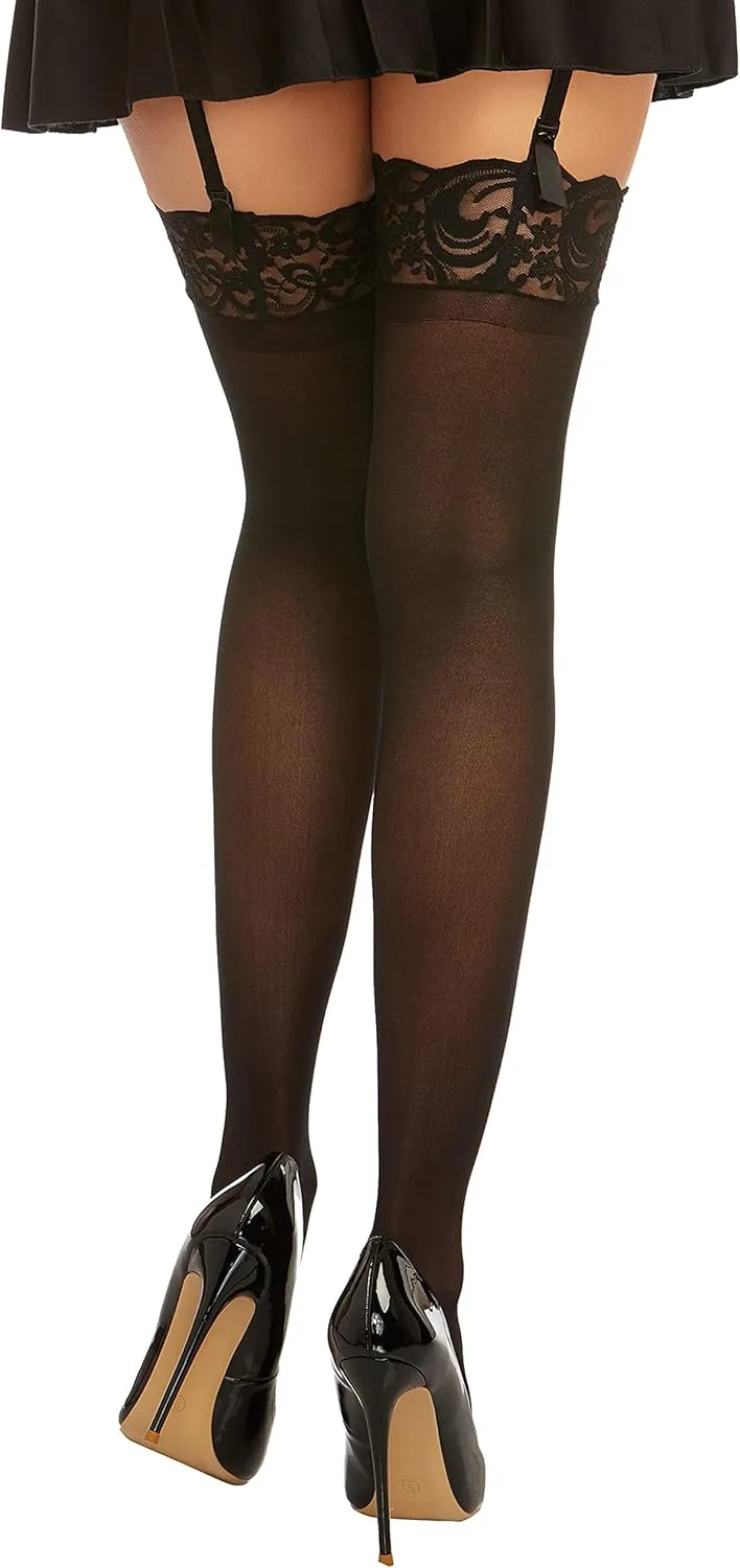 Dreamgirl Womens Sheer Thigh High Pantyhose Hosiery Nylons Stockings with Comfort Lace Top Anti-Slip Silicone Elastic Band
