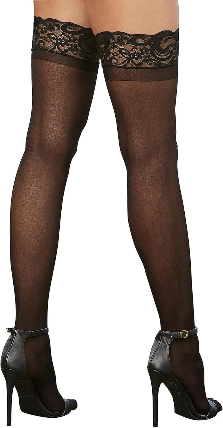 Dreamgirl Womens Sheer Thigh High Pantyhose Hosiery Nylons Stockings with Comfort Lace Top Anti-Slip Silicone Elastic Band