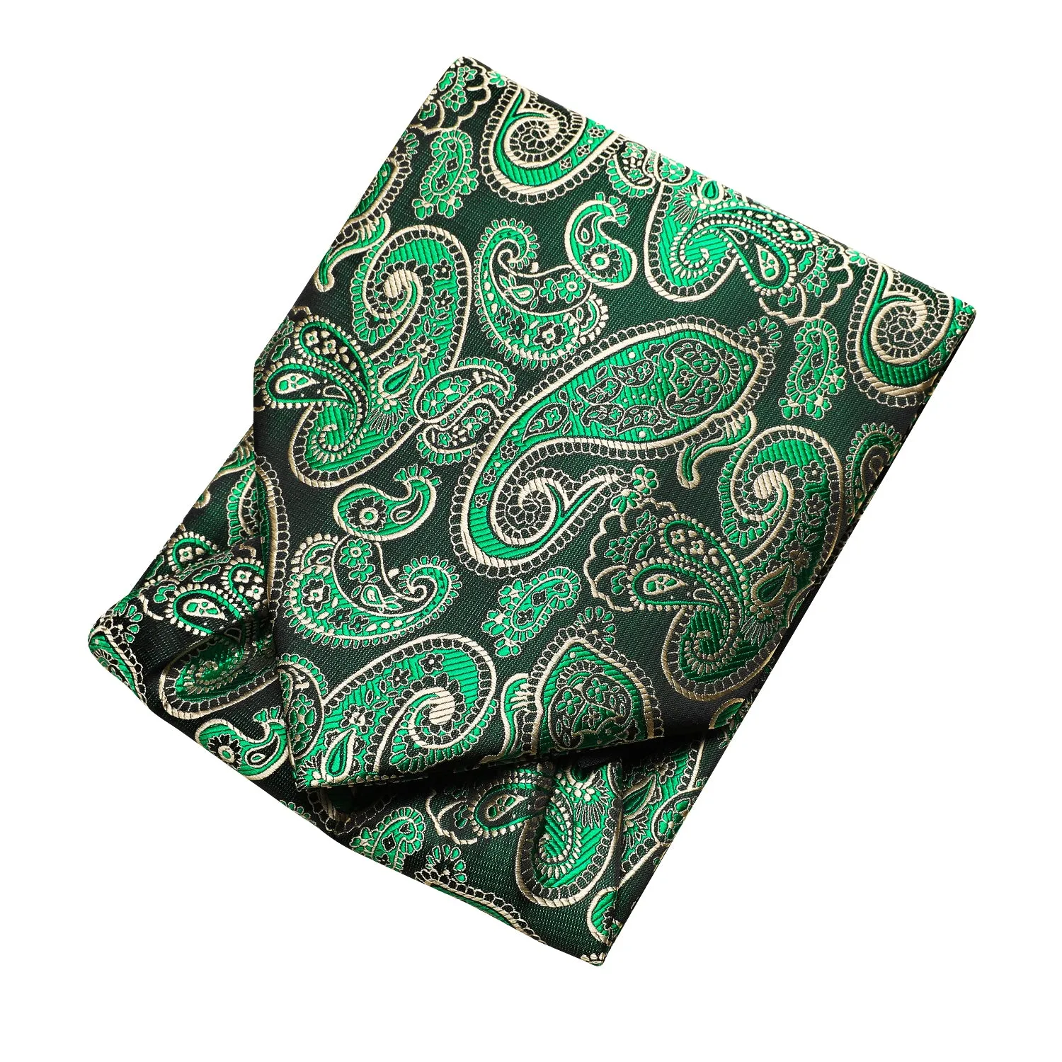 Emerald Green Champagne Paisley Ascot Pocket Square Cufflinks Set