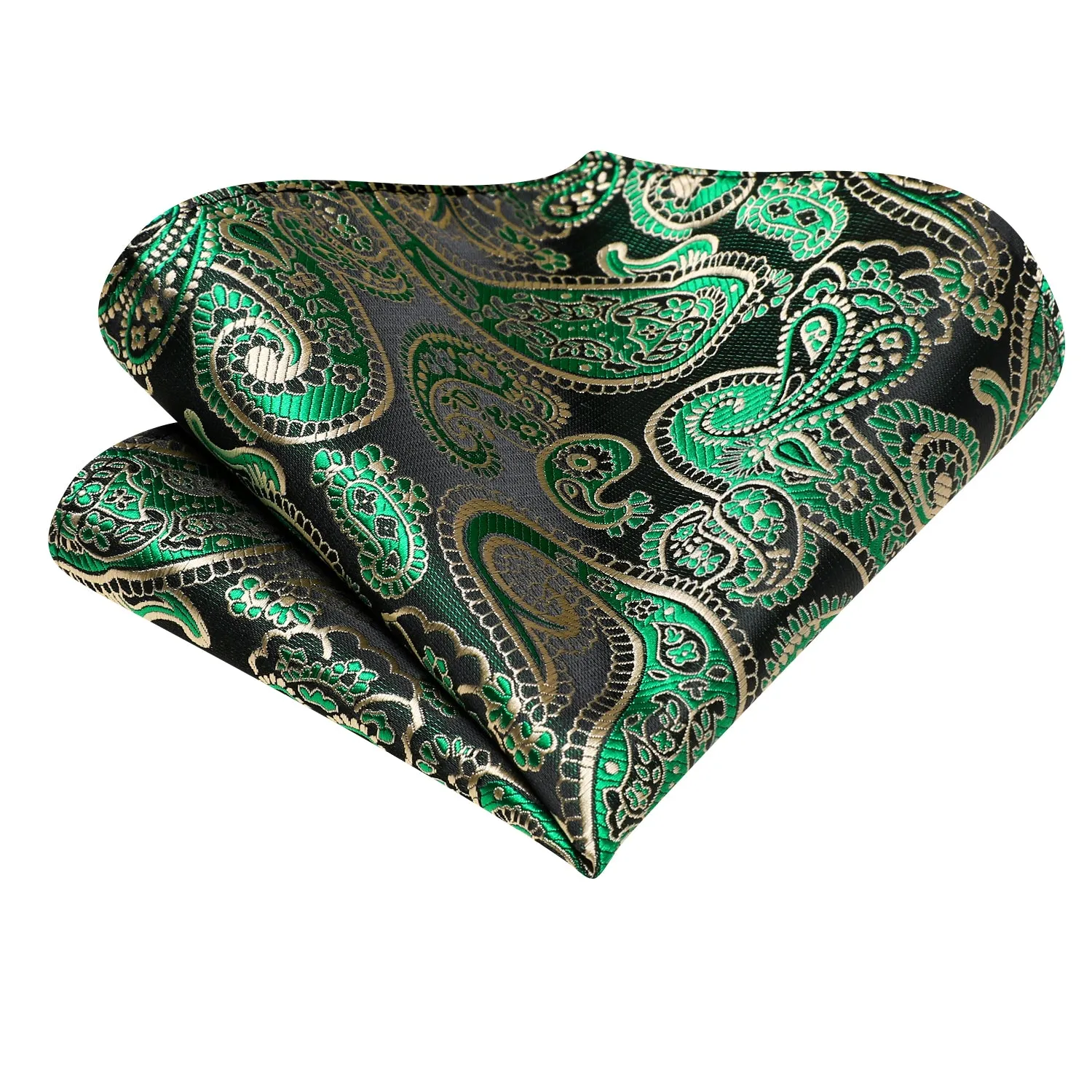 Emerald Green Champagne Paisley Ascot Pocket Square Cufflinks Set