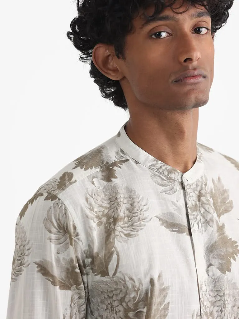 ETA Taupe Printed Floral Cotton Relaxed-Fit Shirt