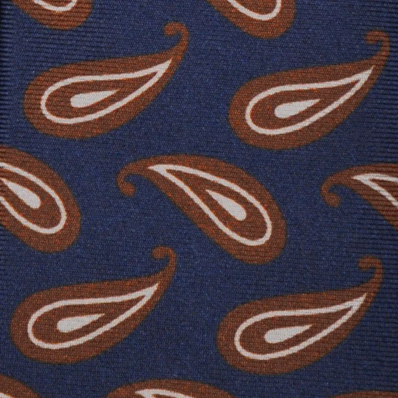 F.Marino Handmade Silk Tie 3-Fold Paisley Blue