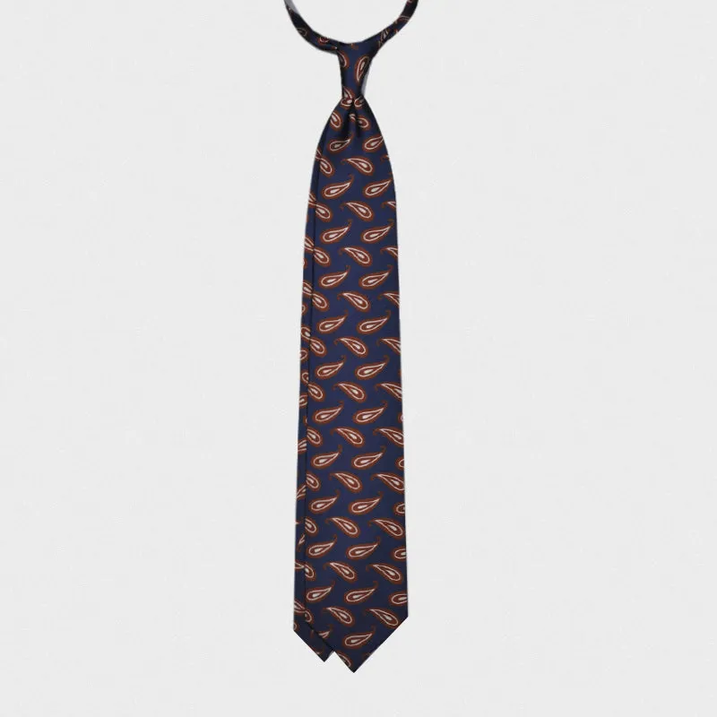 F.Marino Handmade Silk Tie 3-Fold Paisley Blue