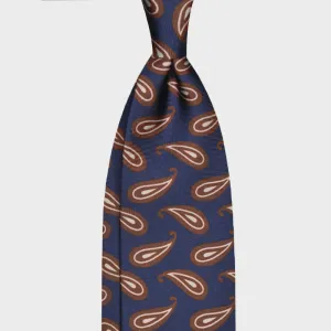 F.Marino Handmade Silk Tie 3-Fold Paisley Blue