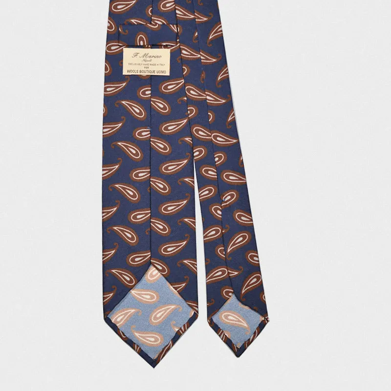 F.Marino Handmade Silk Tie 3-Fold Paisley Blue