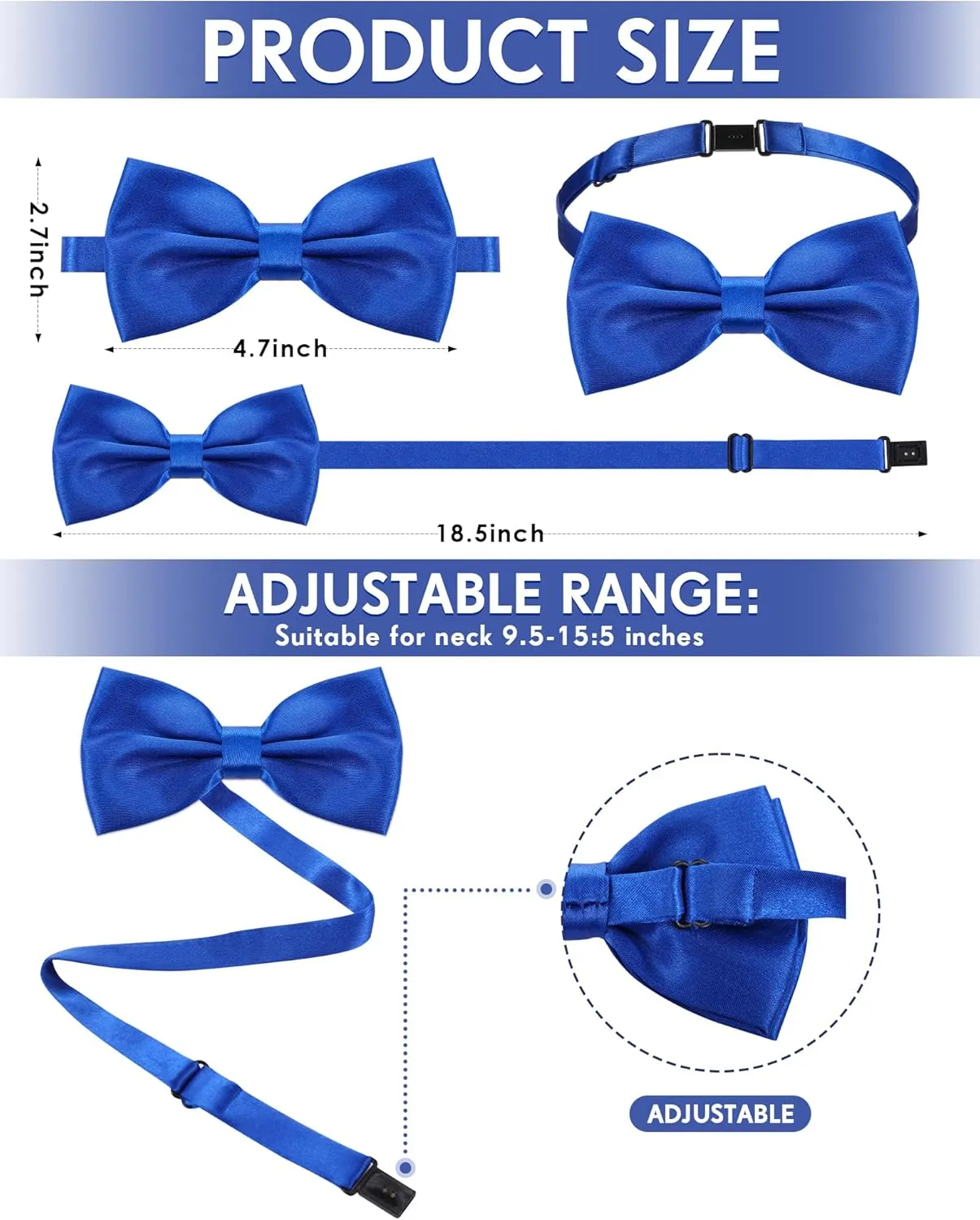Geyoga 24 Pieces Men's Bow Ties Formal Satin Solid with Adjustable Neck Band Bow Ties for Men