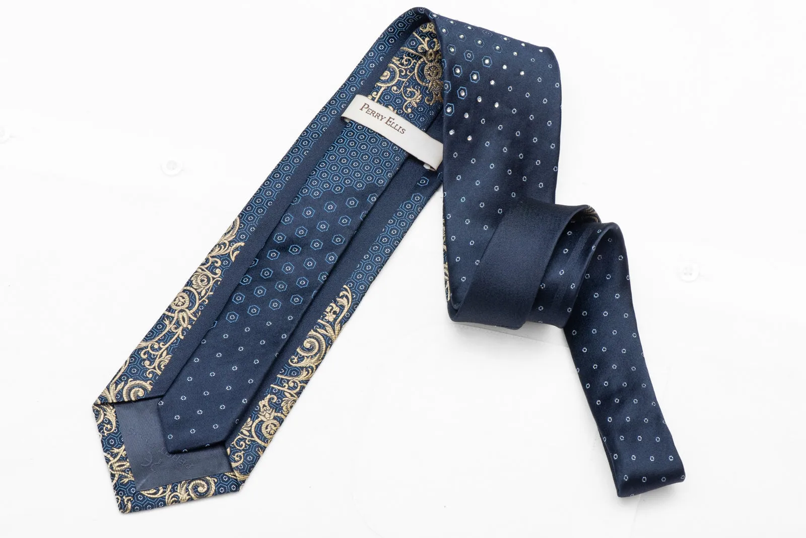 Gold Acanthus Scrolls On Blue Rhinestone Tie With Silver Sparkles