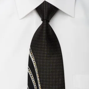 Grang Cia Black Rhinestone Silk Necktie With Gold Sparkles