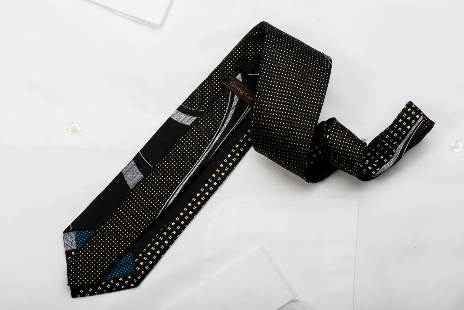 Grang Cia Black Rhinestone Silk Necktie With Gold Sparkles