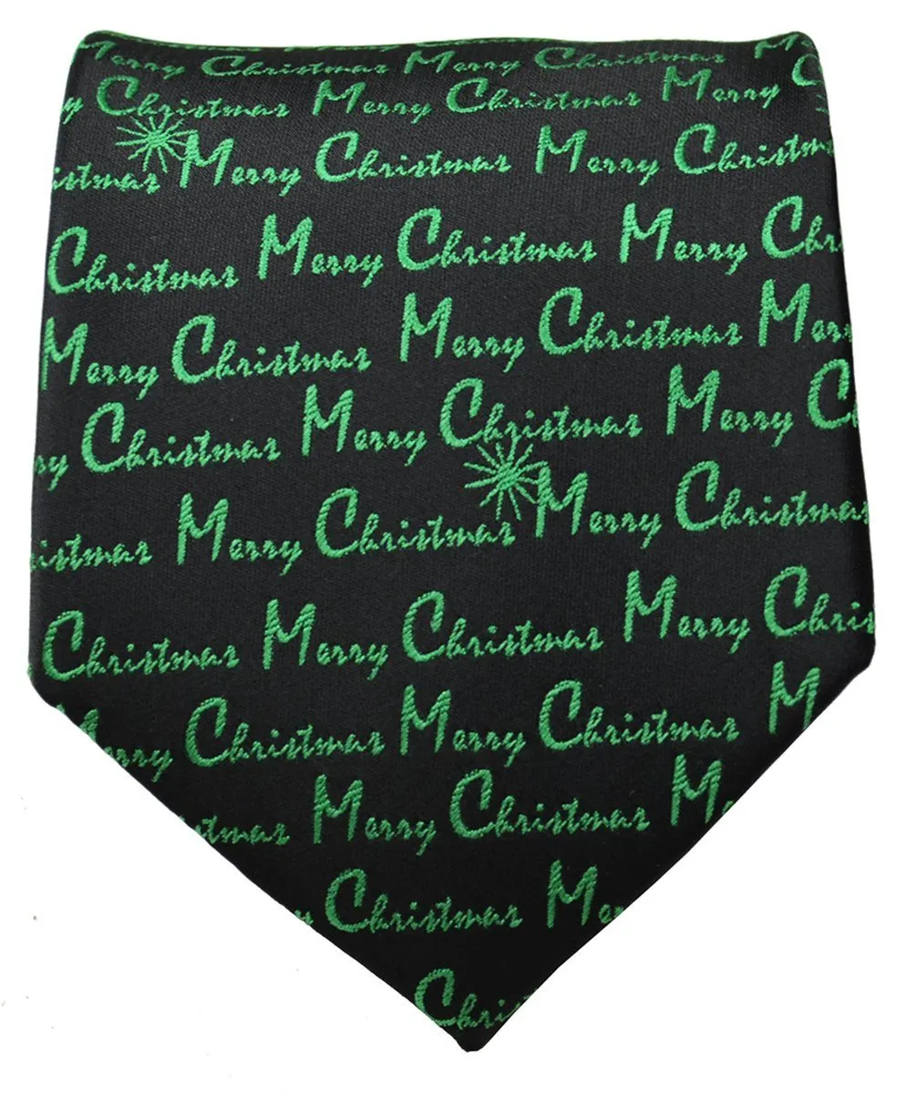 Green on Black Merry Christmas Tie Set