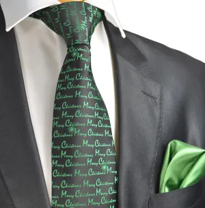 Green on Black Merry Christmas Tie Set