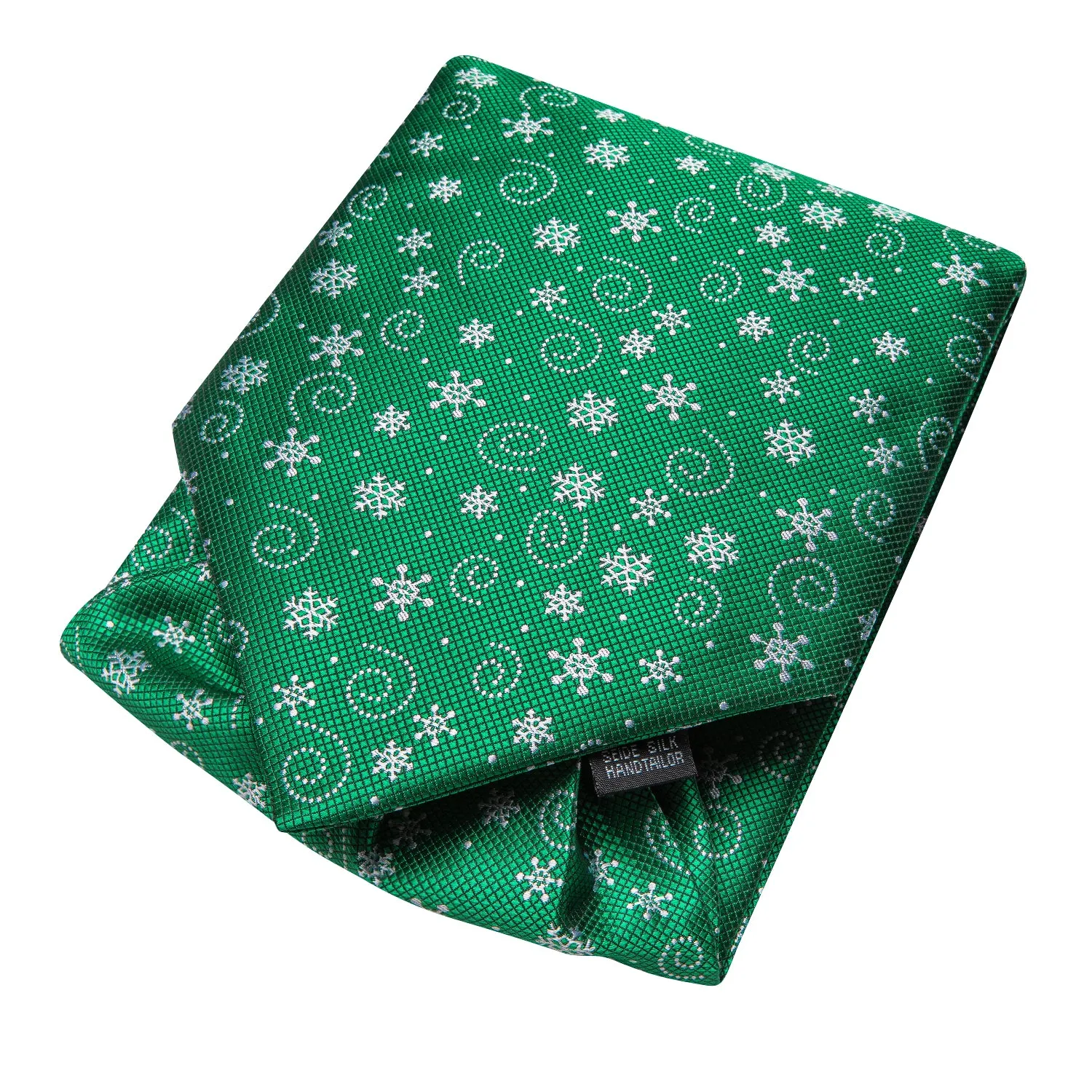 Green White Christmas Snowflakes Ascot Pocket Square Cufflinks Set