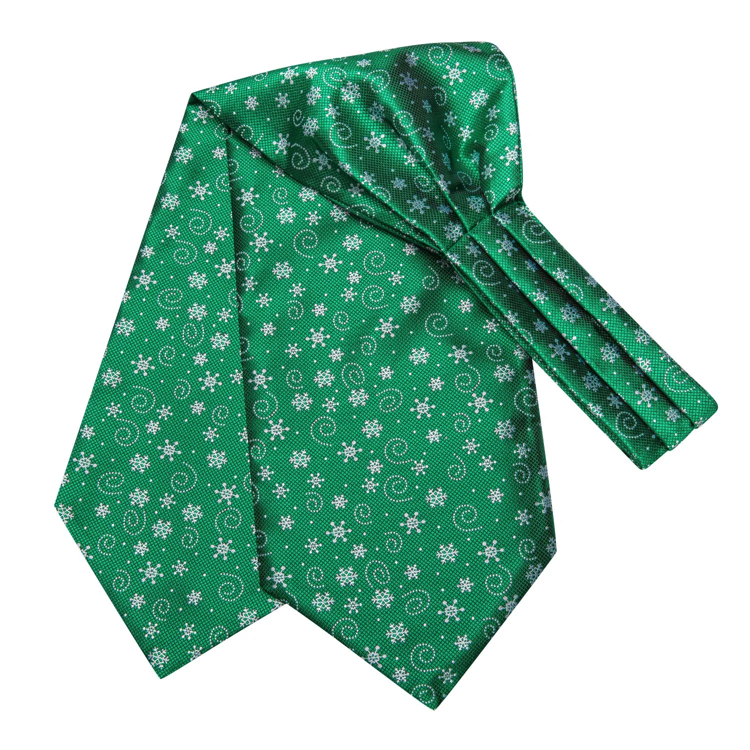 Green White Christmas Snowflakes Ascot Pocket Square Cufflinks Set