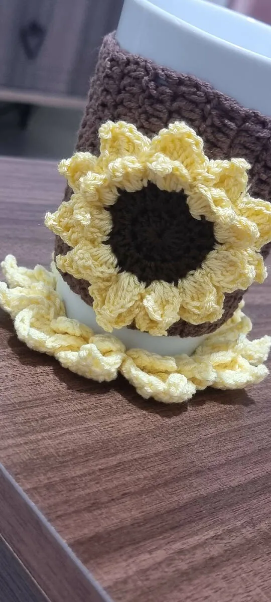 Handmade by rf Sunflower Mug Cover and Coaster